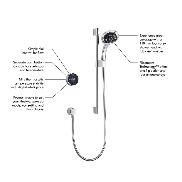 Mira Platinum Rear Fed Digital Shower - High Pressure
