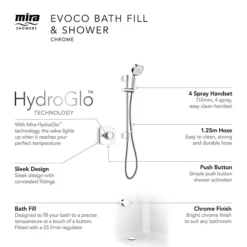 Mira Evoco Dual Outlet Chrome Thermostatic Mixer Shower With Bathfill