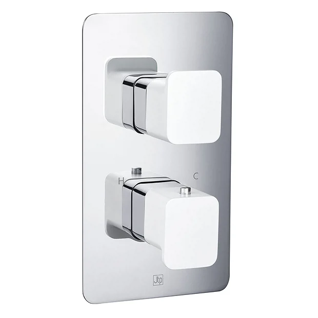 JTP Axel Twin Outlet Thermostatic Concealed Shower Valve With Matt White Handles