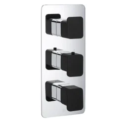 JTP Axel Twin Outlet Thermostatic Concealed Shower Valve Vertical With Matt Black Handles