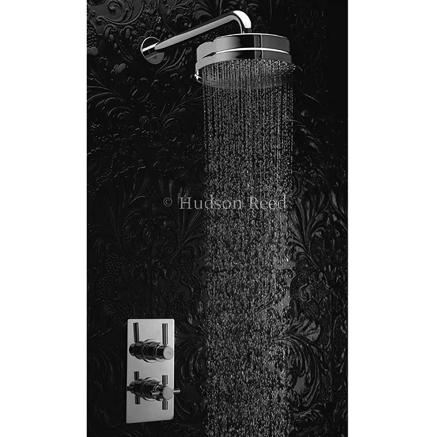 Hudson Reed Tec Pura Twin Concealed Thermostatic Shower Valve + 8" Fixed Head - Image 2