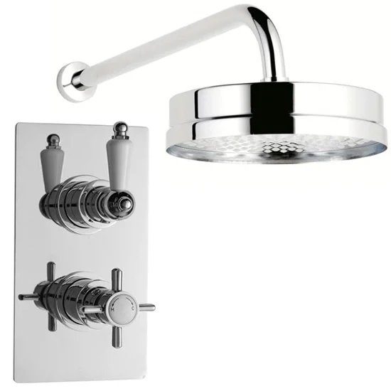Ultra Beaumont Twin Concealed Thermostatic Valve W/ Tec 8" Apron Fixed Head - Image 2