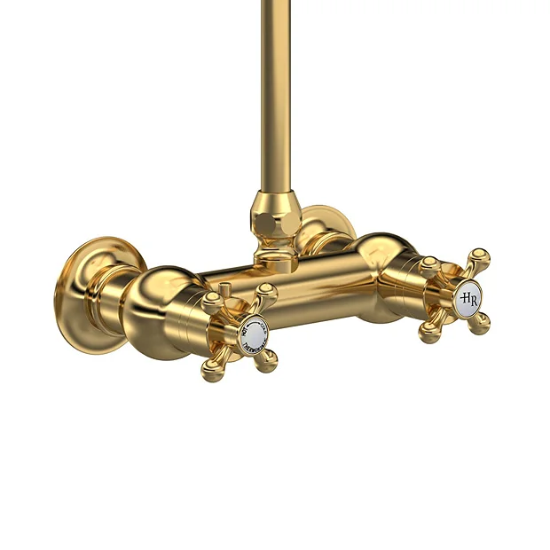 Hudson Reed Brushed Brass Thermostatic Shower Valve With Rigid Riser & Fixed Head - Image 4