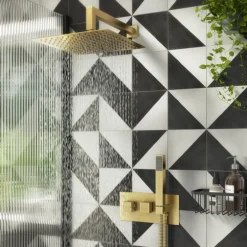 Arezzo Brushed Brass Square Concealed Thermostatic 2-Way Shower Valve With Handset