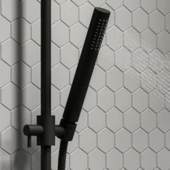 Arezzo Matt Black Round Bar Shower Valve Incl. Slide Rail Kit With Pencil Handset