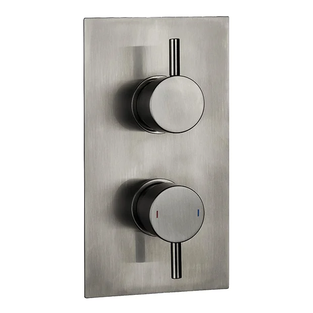 Arezzo Brushed Gunmetal Grey Round Modern Twin Concealed Shower Valve - Image 2
