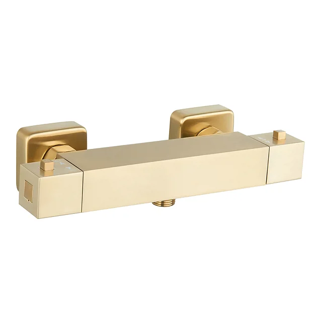 Arezzo Brushed Brass Square Thermostatic Bar Valve + Slide Rail Kit - Image 3