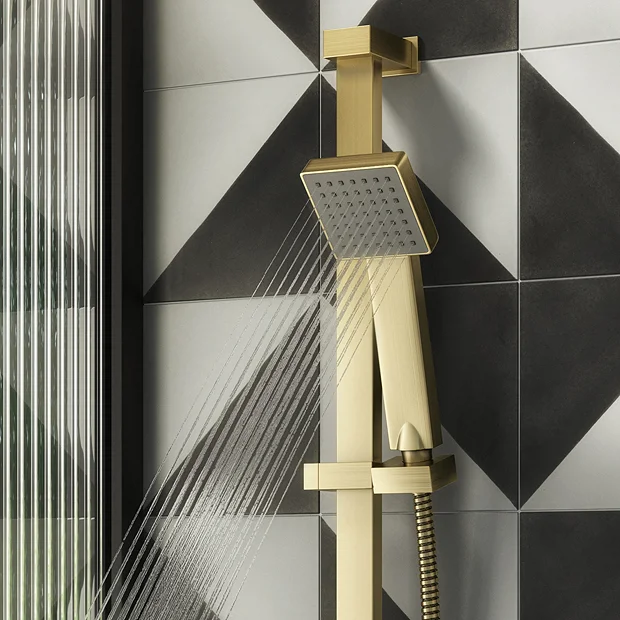 Arezzo Brushed Brass Square Thermostatic Bar Valve + Slide Rail Kit