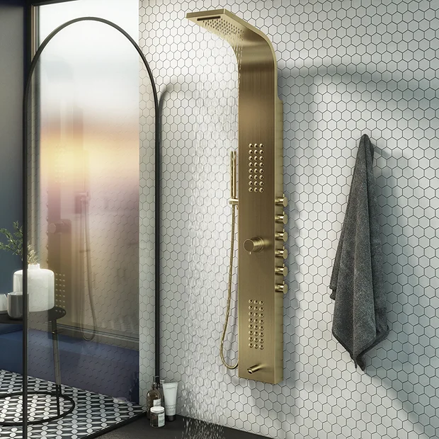 Arezzo Shower Tower Panel - Brushed Brass (Thermostatic) - Image 2