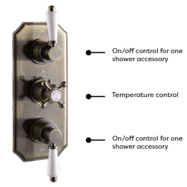 Chatsworth 1928 Antique Brass Traditional Shower With Concealed Valve, 8" Head + Handset - Image 3