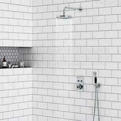 Chatsworth 1928 Black Traditional Push-Button Shower Valve Pack With Handset + Rainfall Shower Head