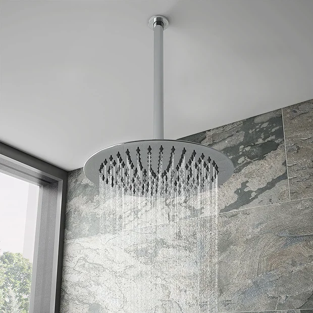 Cruze Round Push-Button Ceiling Mounted Shower Pack (with Handset + Rainfall Shower Head