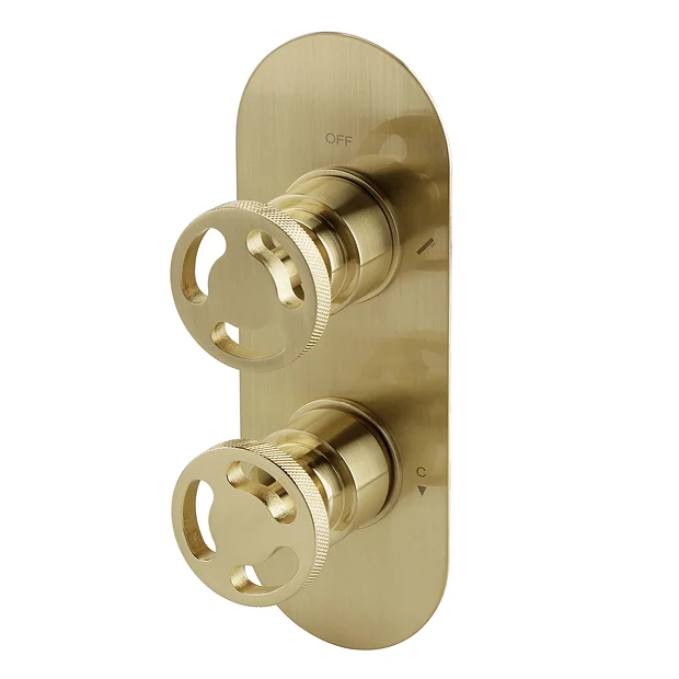 Arezzo Brushed Brass Industrial Style Shower System With Concealed Valve, Head + Handset - Image 3