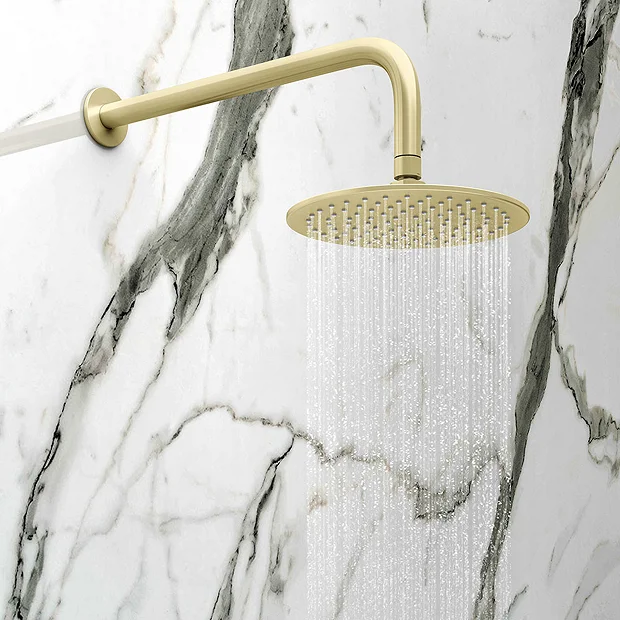 Arezzo Brushed Brass Industrial Style Shower System With Concealed Valve, Head + Handset - Image 6