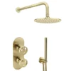 Arezzo Brushed Brass Industrial Style Shower System With Concealed Valve, Head + Handset