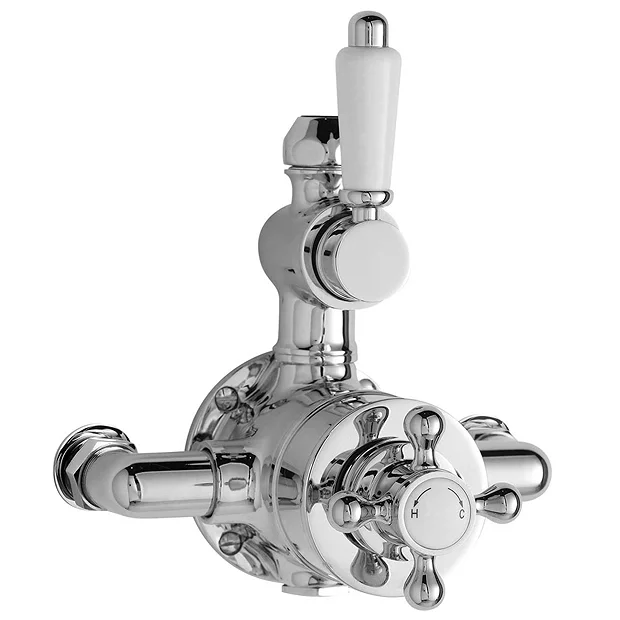 Nuie Traditional Twin Shower Valve With Rigid Riser Kit - Chrome - Image 3