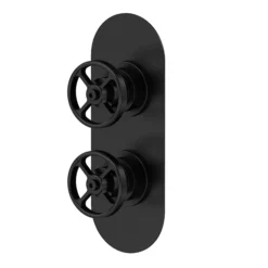 Hudson Reed Revolution Industrial Twin Concealed Thermostatic Shower Valve - Matt Black