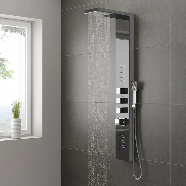 Milan Shower Tower Panel - Dark Chrome (Thermostatic) - Image 2