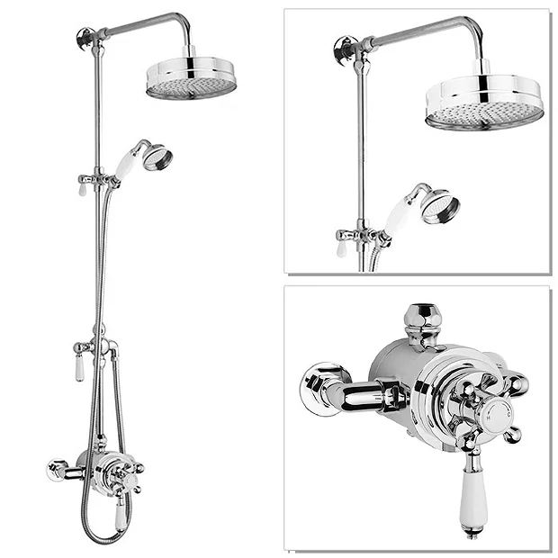 Nuie Traditional Luxury Rigid Riser Kit With Diverter & Dual Exposed Shower Valve - Image 2