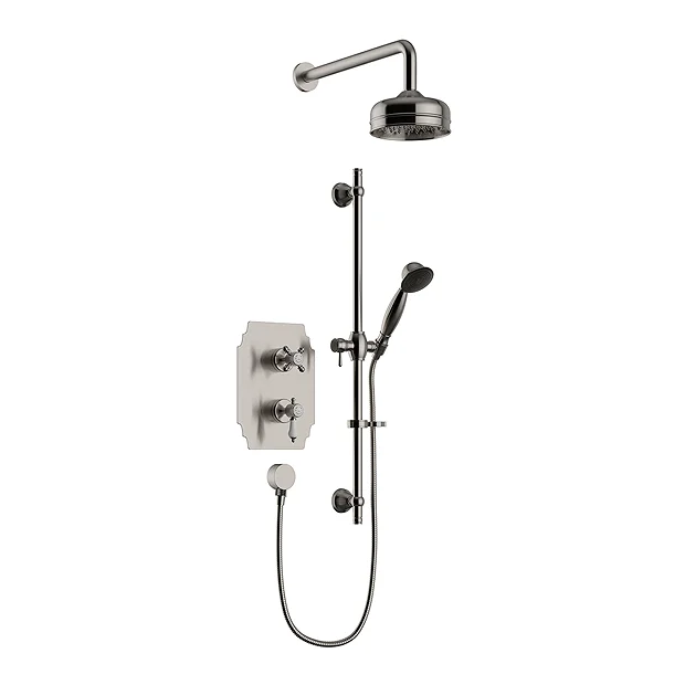 Heritage Glastonbury Recessed Shower With Premium Fixed Head & Flexible Riser Kit - Brushed Nickel