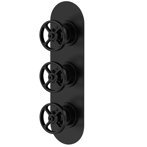 Hudson Reed Revolution Industrial Triple Concealed Thermostatic Shower Valve - Matt Black
