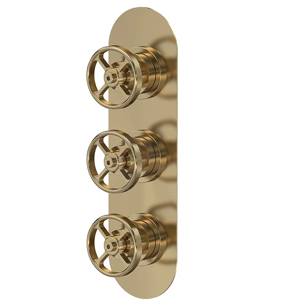 Hudson Reed Revolution Industrial Triple Concealed Thermostatic Shower Valve - Brushed Brass