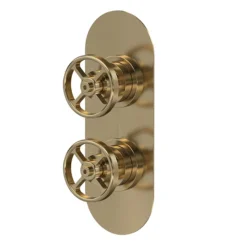 Hudson Reed Revolution Industrial Twin Concealed Thermostatic Shower Valve - Brushed Brass