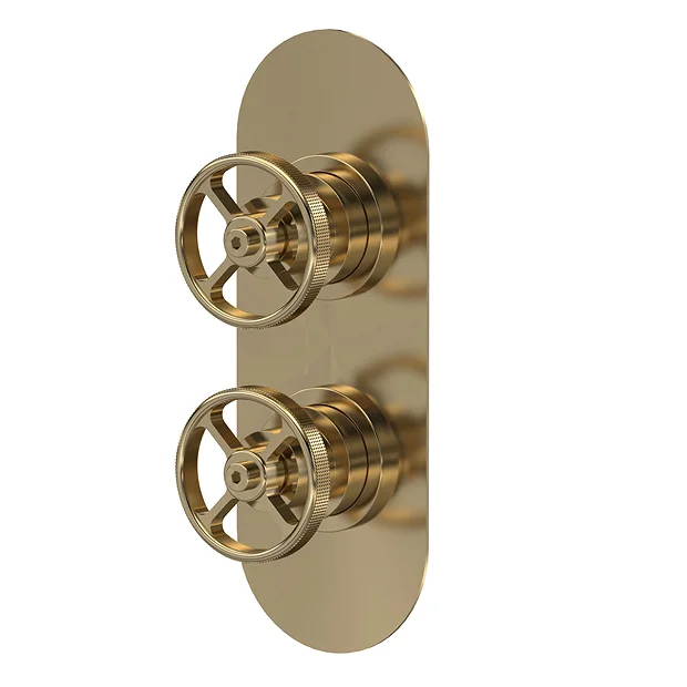 Hudson Reed Revolution Industrial Twin Concealed Thermostatic Shower Valve - Brushed Brass