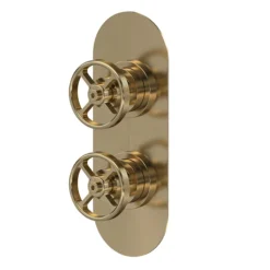 Hudson Reed Revolution Industrial Twin Concealed Thermostatic Shower Valve With Diverter - Brushed Brass