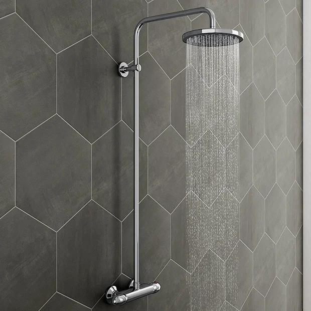 Cruze Modern Round Thermostatic Bar Shower Valve & Riser Kit - Chrome - Image 2