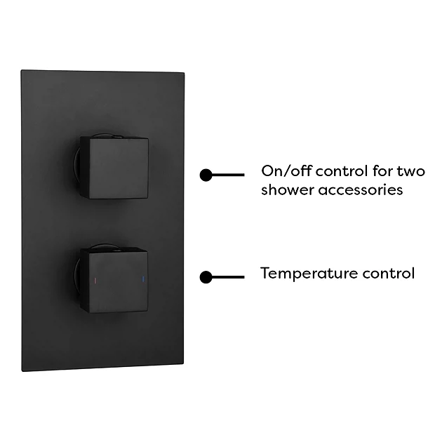 Arezzo Matt Black Square Thermostatic Shower Pack Incl. Wall Mounted Head + Slider Rail Kit - Image 4