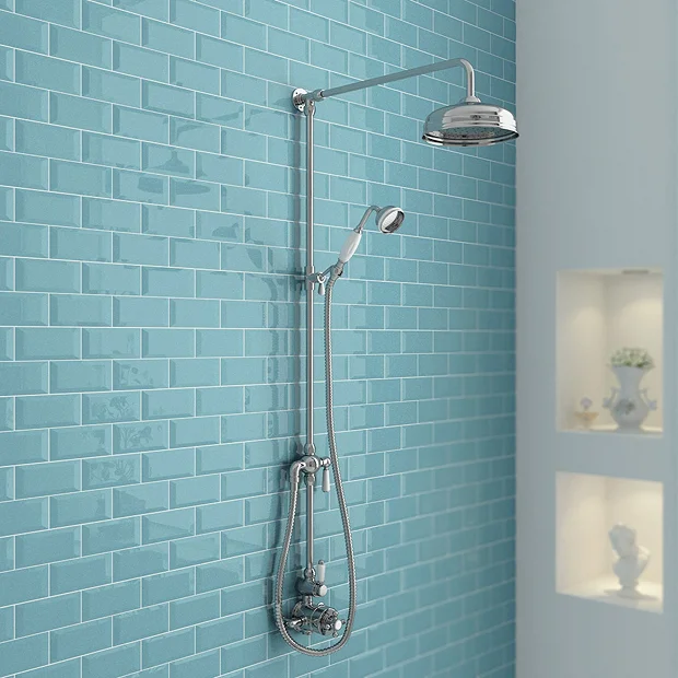 Traditional Twin Exposed Shower Package With Valve + Victorian Grand Rigid Riser Kit - Image 2
