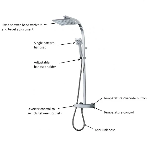 Triton Tees Thermostatic Bar Shower Mixer With Diverter & Kit - Chrome - Image 6