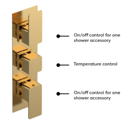 Venice Cubo Triple Thermostatic Shower Valve - Brushed Brass